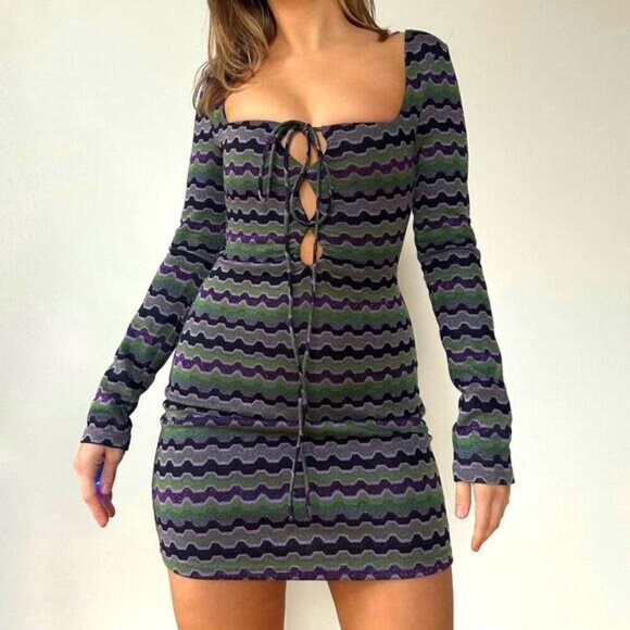 NWT ZARA Shimmering Metallic Patterned Cut-Out Long Sleeve Mini Dress Sz Small - Picture 2 of 9